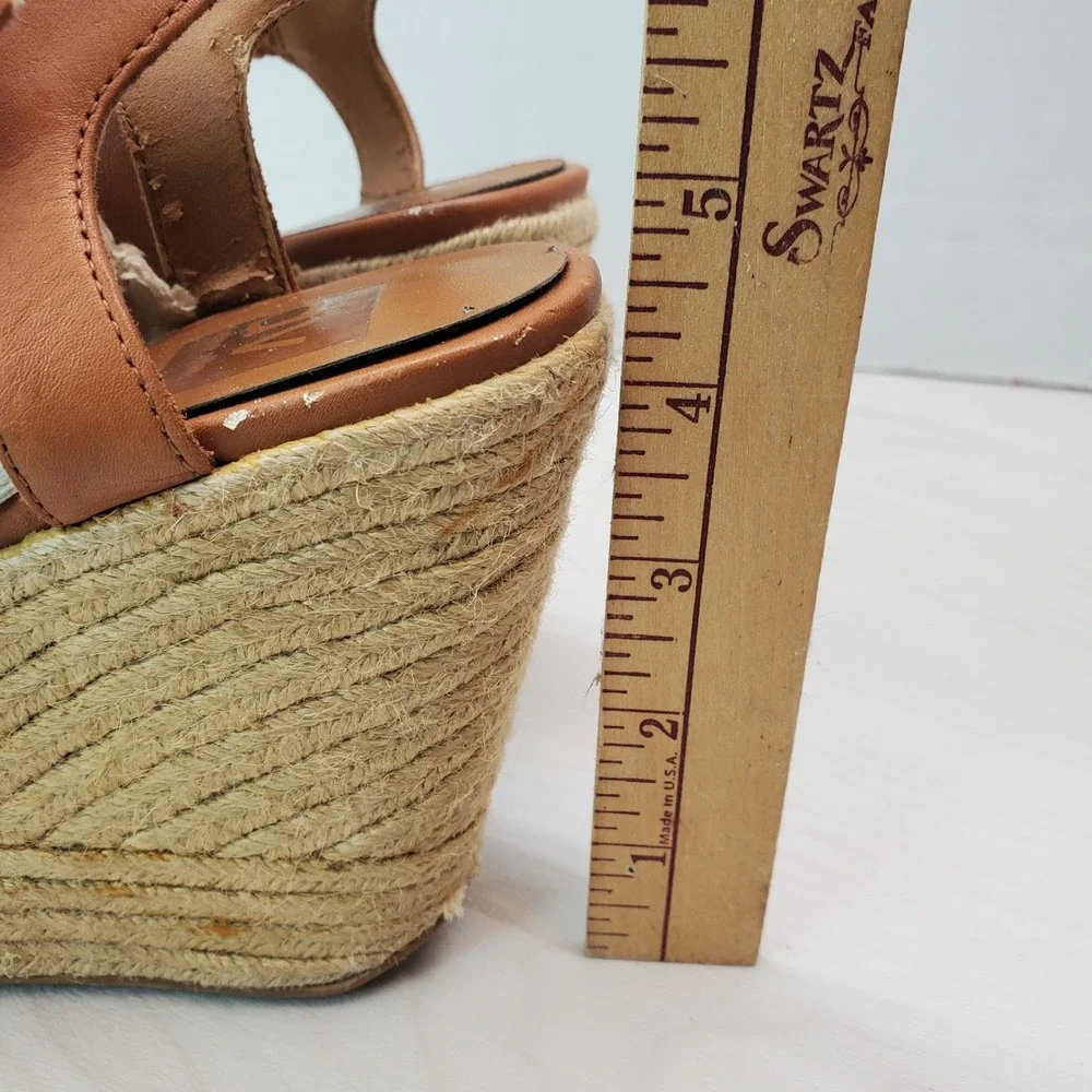 Dolce Vita DV Nude Suede Tan Leather Ankle Strap Wedge Espadrille Sandals Size 8